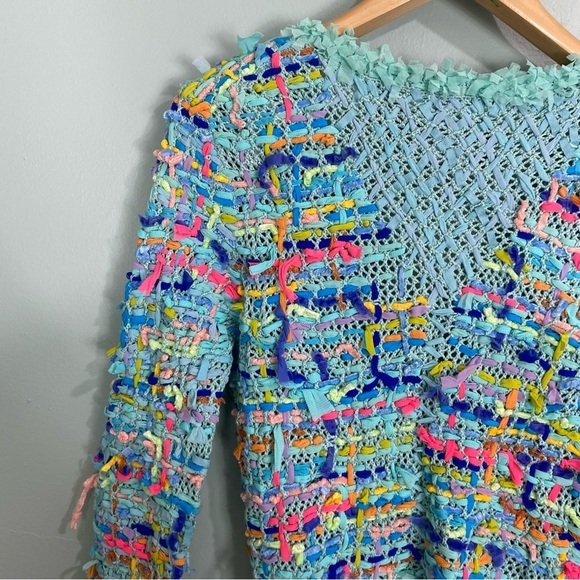 Micheal Simon Blue Confetti Knit Colorful V Neck Cardigan Sz L - Picture 7 of 7